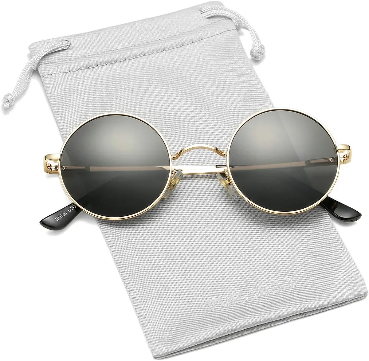 PORADAY Classic Circle Glasses Retro Round Polarized Sunglasses Hippie Style Small Rounded Sun Shades