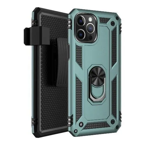Raider Series Green Kickstand Case with Belt Clip - iPhone 12 Pro