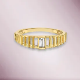 Ready to Ship Diamond Baguette Solitaire Ring (0.10 ct.) Bezel Set in 14K Gold