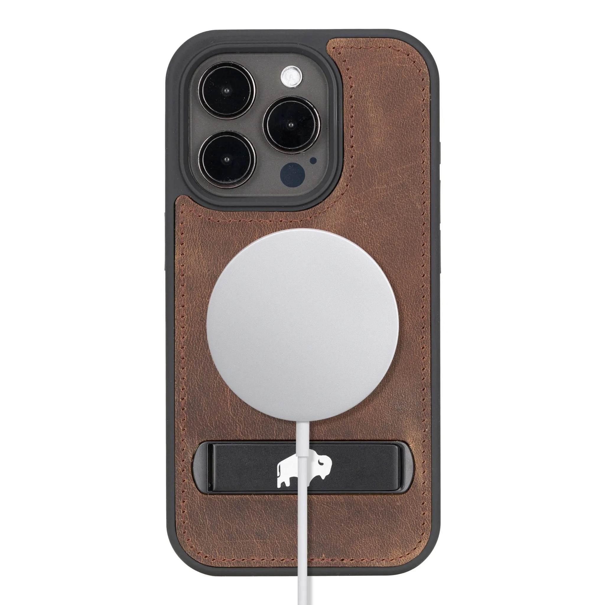 Reed iPhone 15 PRO Snap-On with Stand Case, Distressed Coffee