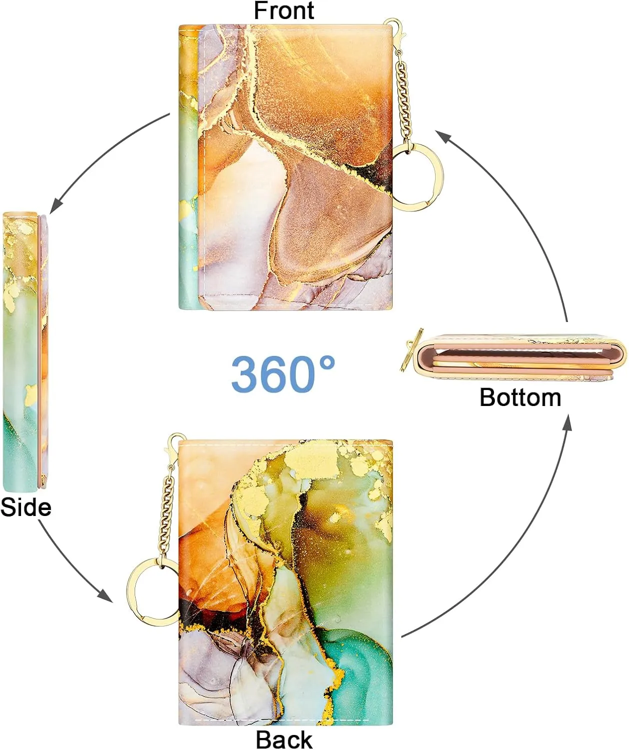 Rouidr Womens Wallet, Small Slim RFID Card Wallets for Women, Trifold Leather Clutch Card Organizer, Cute Front Pocket Purse with 7 Slots & ID Window & Keychain, Abstraction Marble
