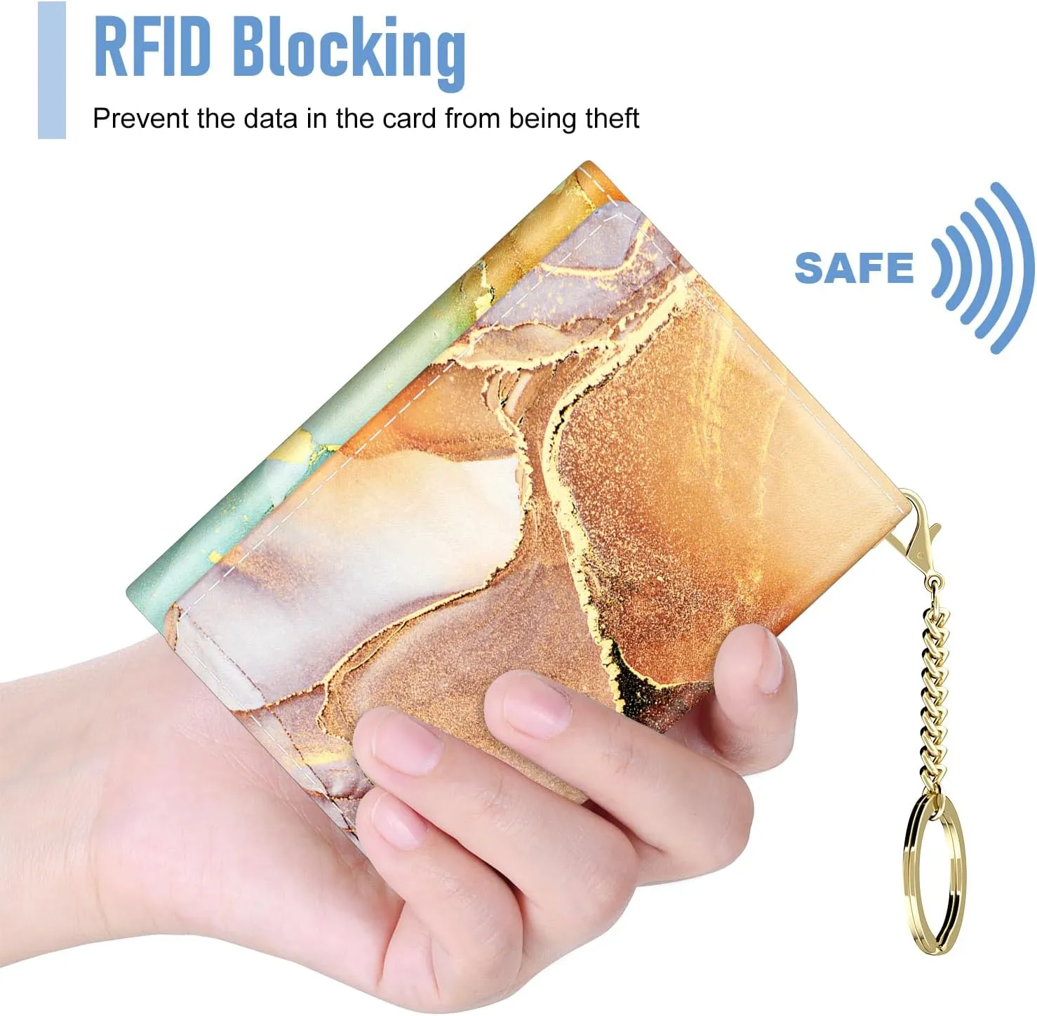 Rouidr Womens Wallet, Small Slim RFID Card Wallets for Women, Trifold Leather Clutch Card Organizer, Cute Front Pocket Purse with 7 Slots & ID Window & Keychain, Abstraction Marble
