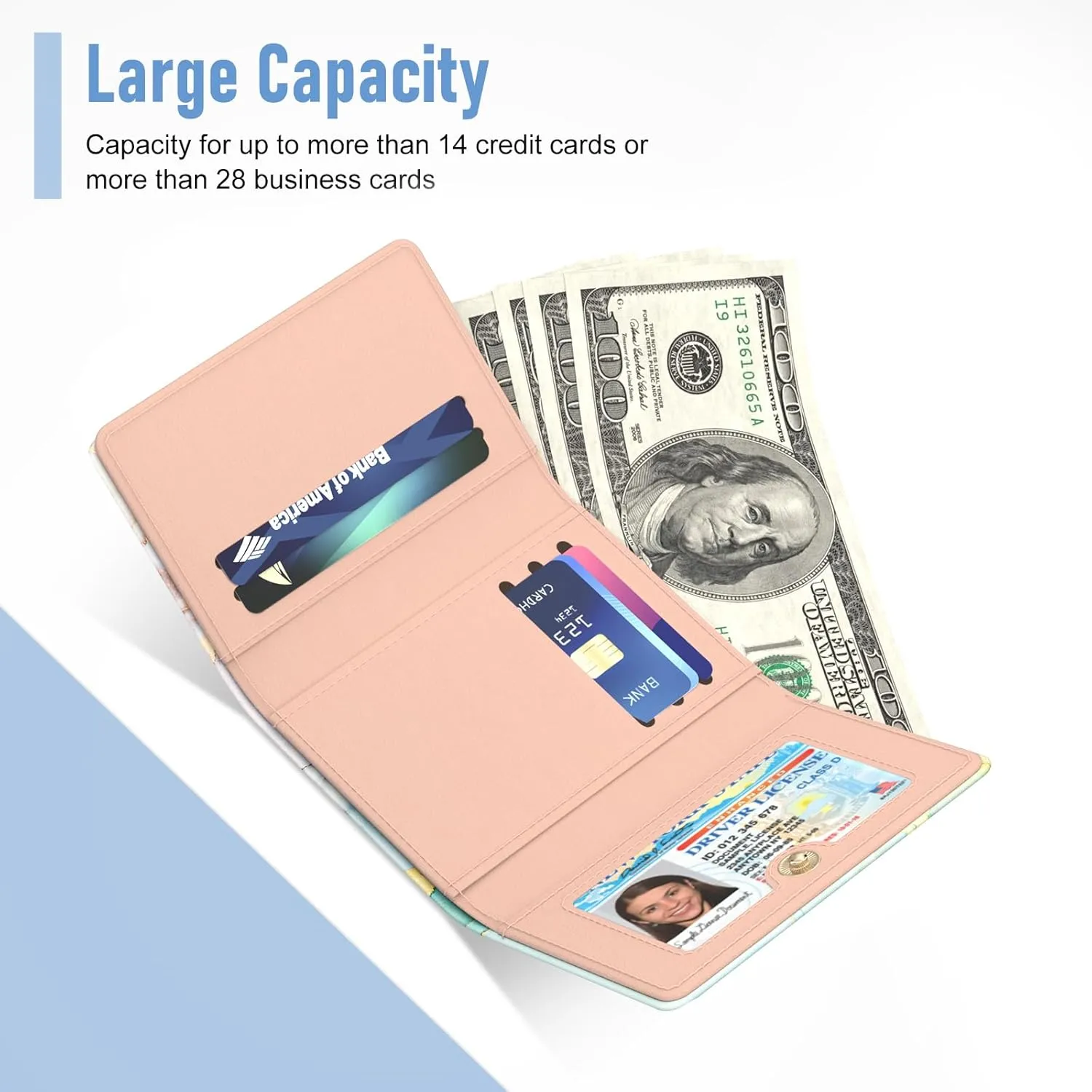 Rouidr Womens Wallet, Small Slim RFID Card Wallets for Women, Trifold Leather Clutch Card Organizer, Cute Front Pocket Purse with 7 Slots & ID Window & Keychain, Abstraction Marble
