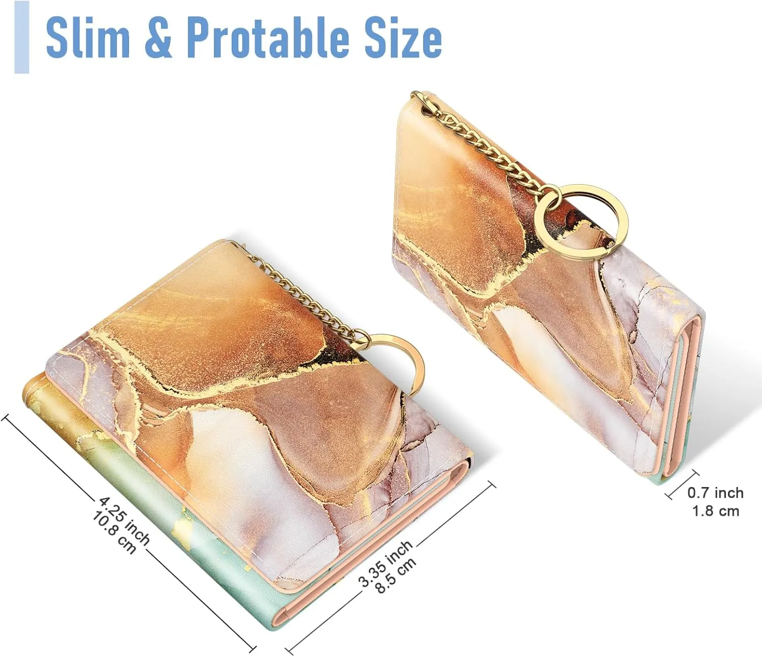 Rouidr Womens Wallet, Small Slim RFID Card Wallets for Women, Trifold Leather Clutch Card Organizer, Cute Front Pocket Purse with 7 Slots & ID Window & Keychain, Abstraction Marble