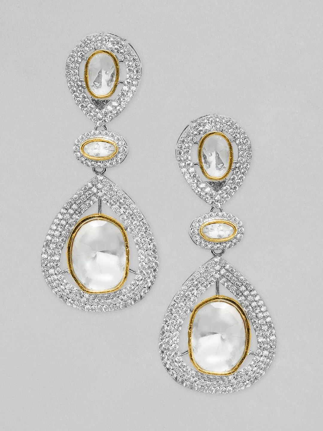 Rubans Dual Tone Polki Drop Earrings With Elegant Design.