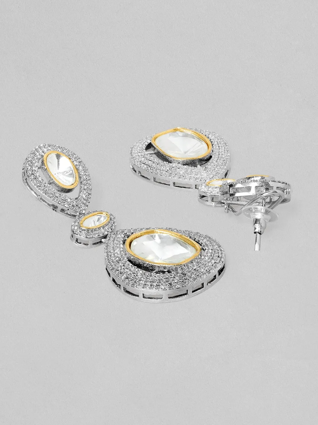 Rubans Dual Tone Polki Drop Earrings With Elegant Design.