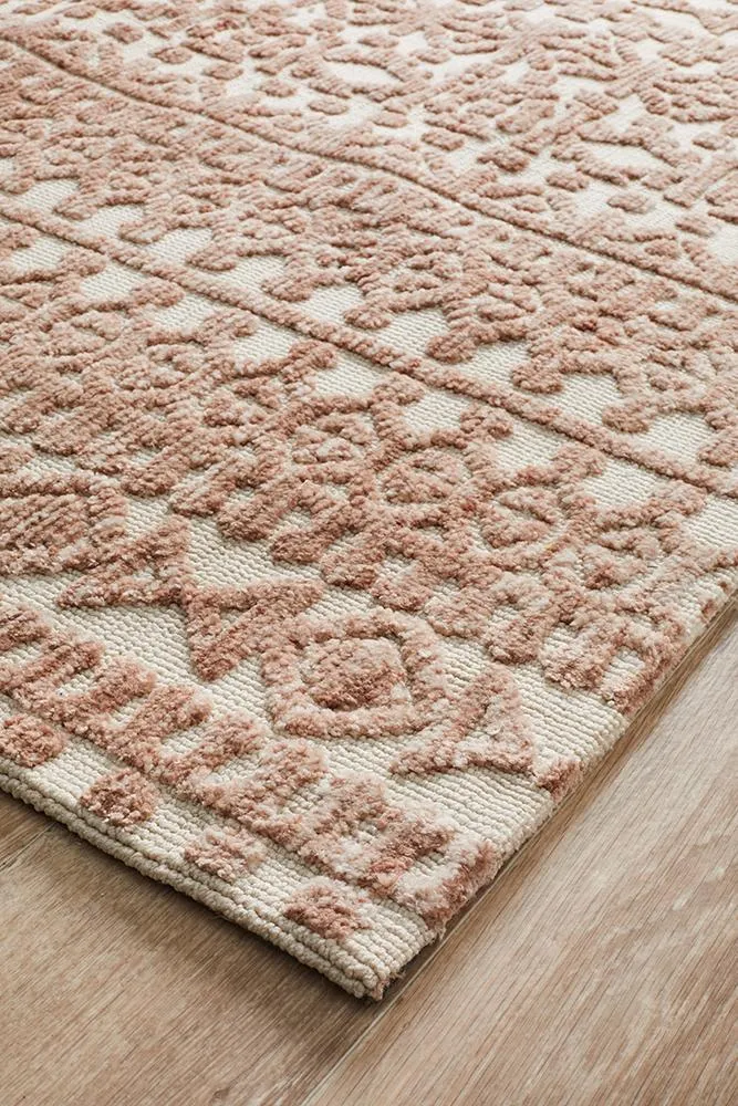 Rustic Casual Tribal Design Becca Rug - Peach/Ivory