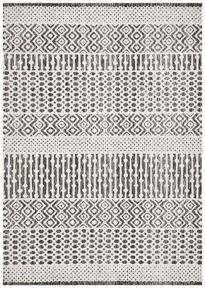 Rustic Casual Tribal Design Emma Rug - Ivory/Black