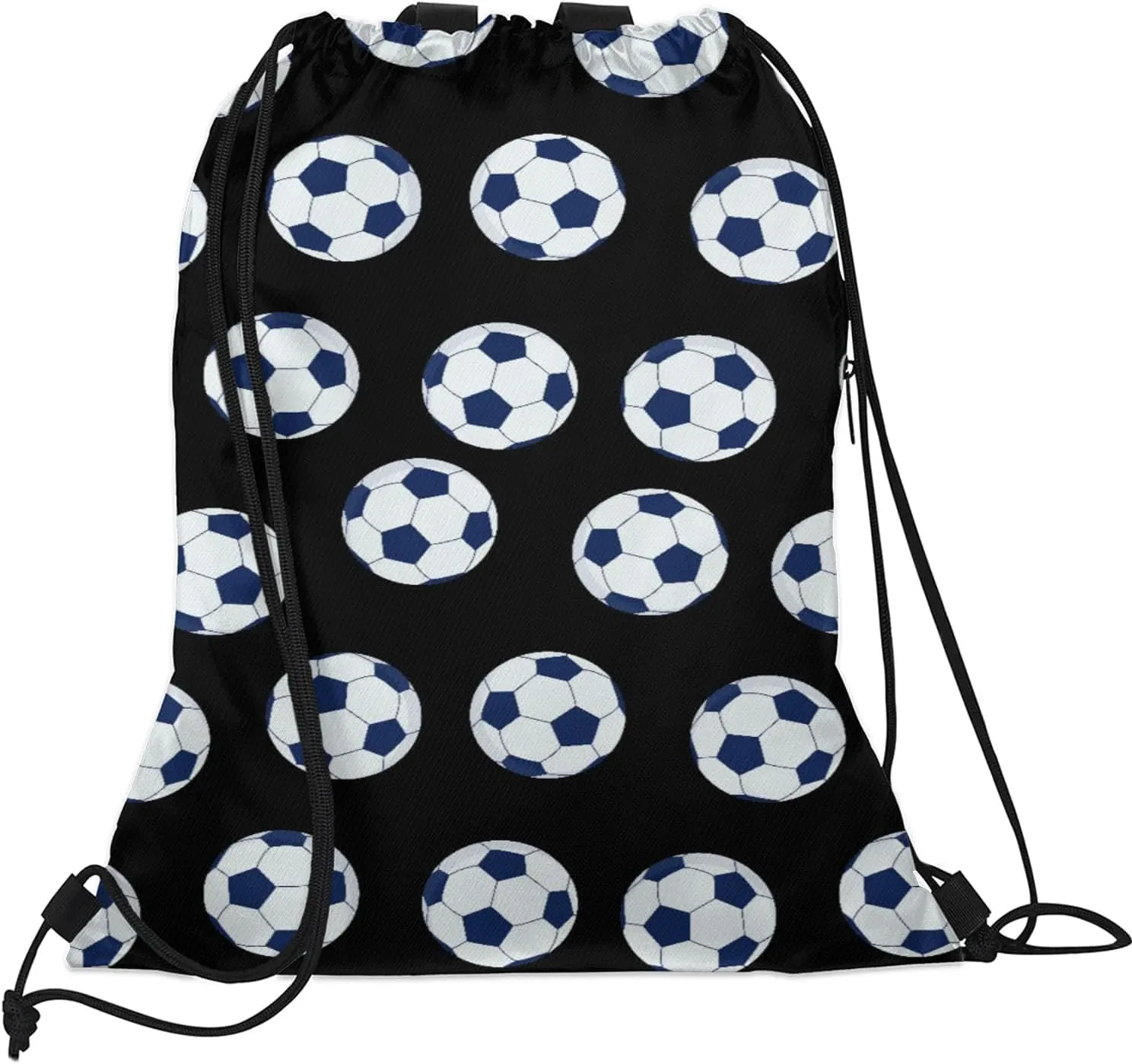 Soccer Drawstring Backpack Black Sports Gym Sackpack for Women Men Waterproof String Bag with Mesh Pockets