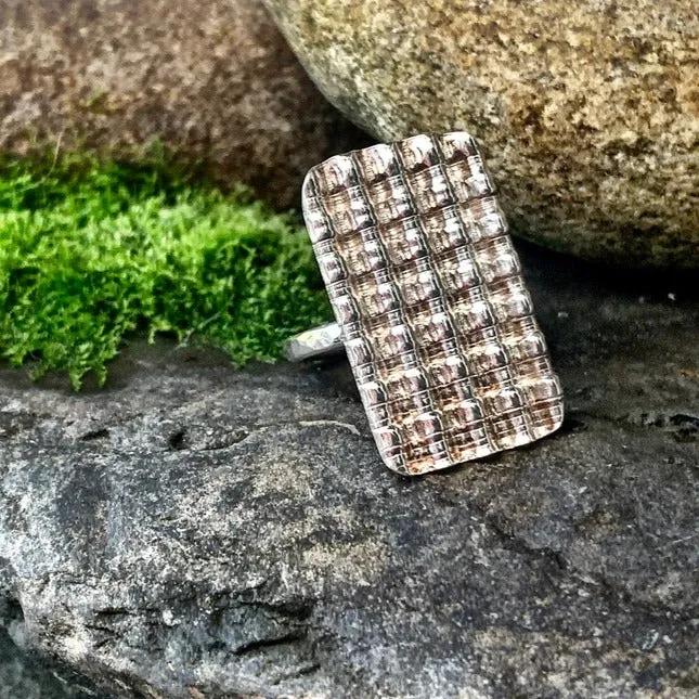 Sterling silver, corrugated ring. UK size I