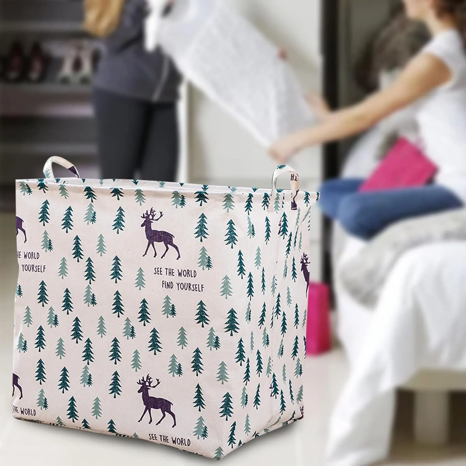 Storage Bags Foldable Storage Bins with Sturdy Zippers and Reinforced Handles Large Comforter Storage Fabric Container for Blanket Pillows Comforters Cloth Bathroom Bedroom Living Room