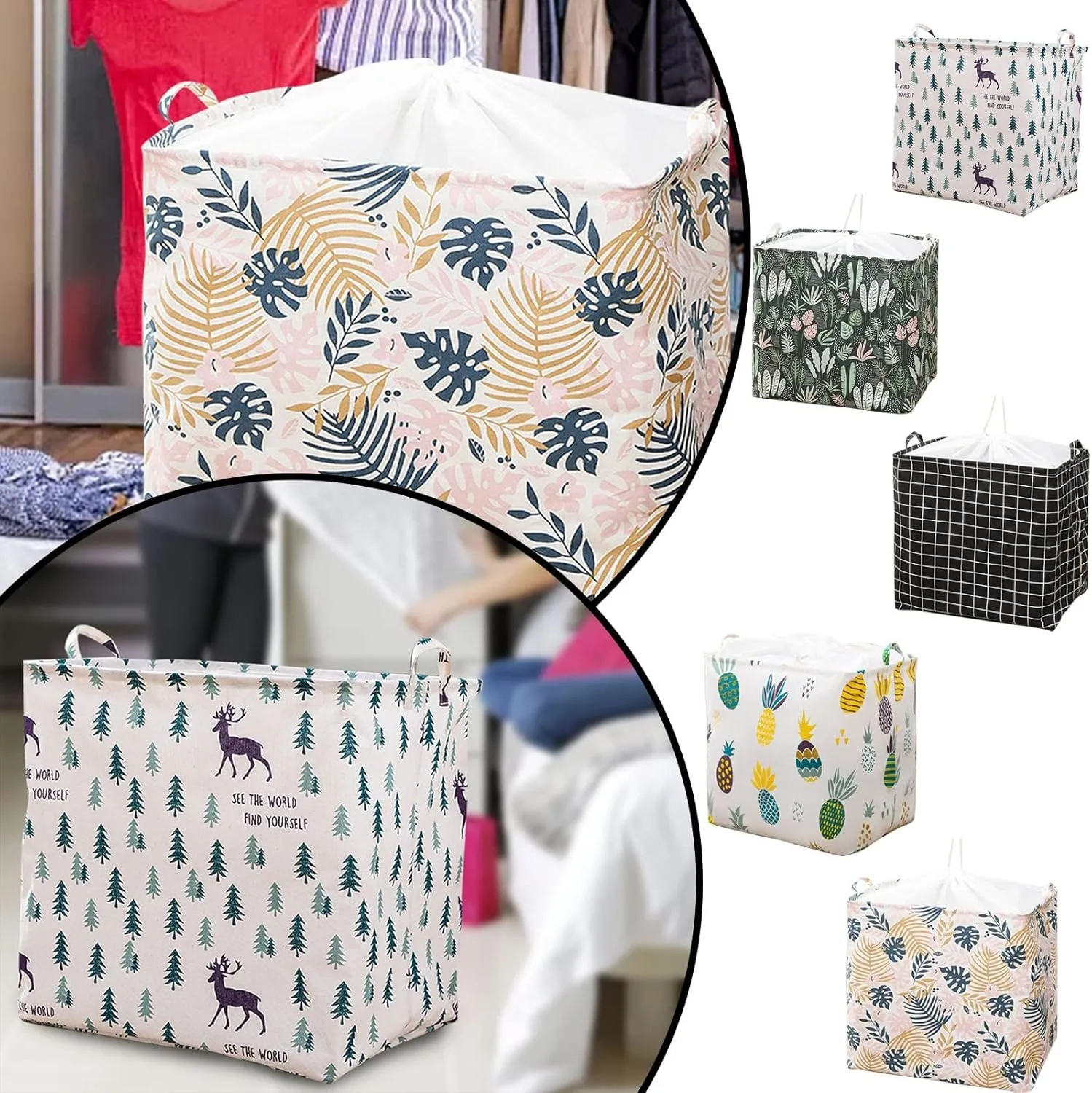 Storage Bags Foldable Storage Bins with Sturdy Zippers and Reinforced Handles Large Comforter Storage Fabric Container for Blanket Pillows Comforters Cloth Bathroom Bedroom Living Room