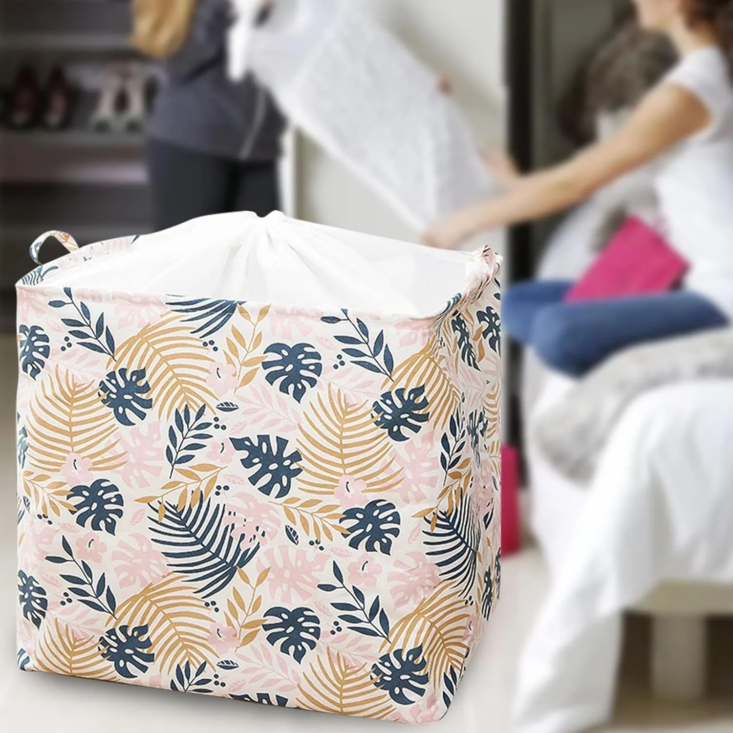 Storage Bags Foldable Storage Bins with Sturdy Zippers and Reinforced Handles Large Comforter Storage Fabric Container for Blanket Pillows Comforters Cloth Bathroom Bedroom Living Room