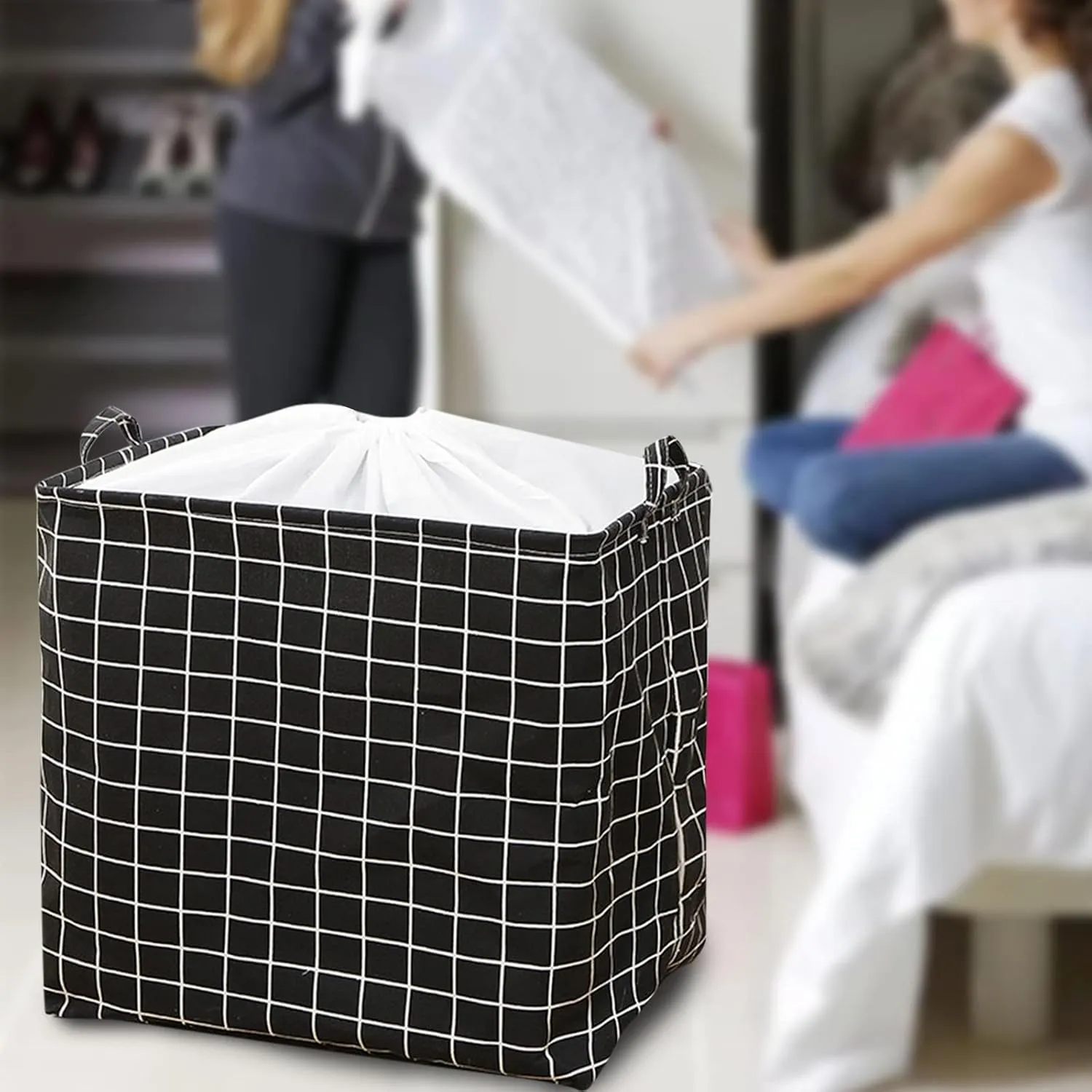 Storage Bags Foldable Storage Bins with Sturdy Zippers and Reinforced Handles Large Comforter Storage Fabric Container for Blanket Pillows Comforters Cloth Bathroom Bedroom Living Room