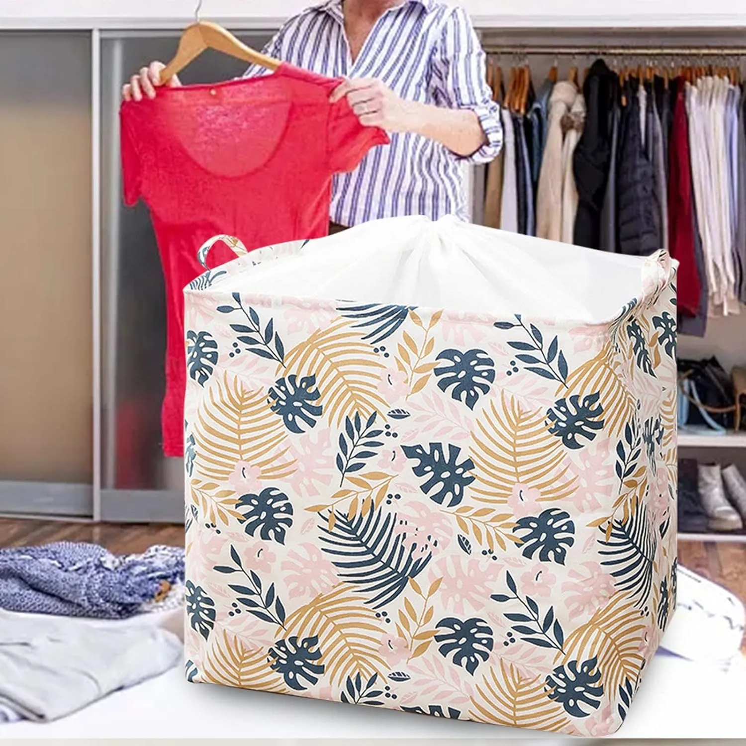 Storage Bags Foldable Storage Bins with Sturdy Zippers and Reinforced Handles Large Comforter Storage Fabric Container for Blanket Pillows Comforters Cloth Bathroom Bedroom Living Room
