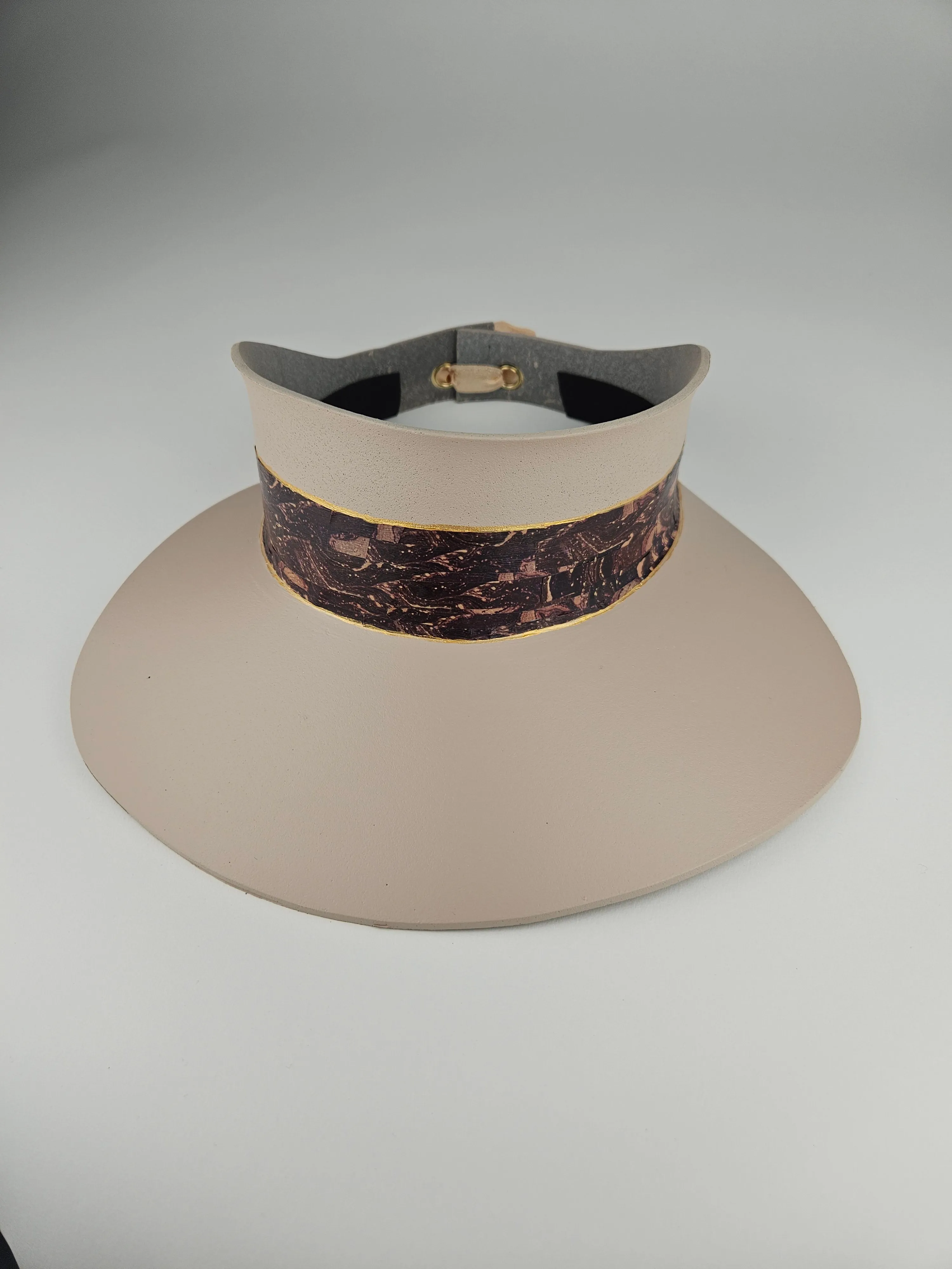 Tall Peach Gray "LadyEVA" Visor Hat with Dark Purple Marbled Band