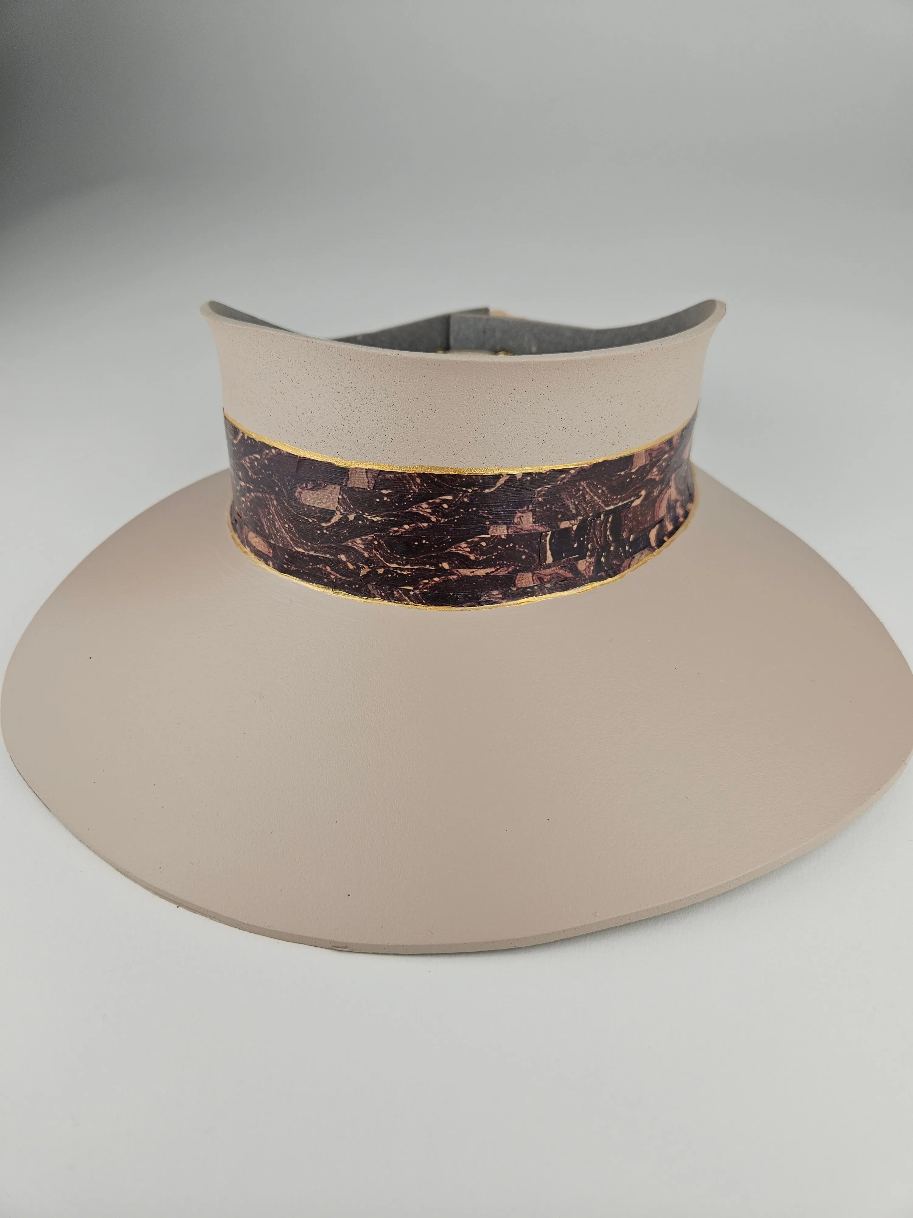Tall Peach Gray "LadyEVA" Visor Hat with Dark Purple Marbled Band