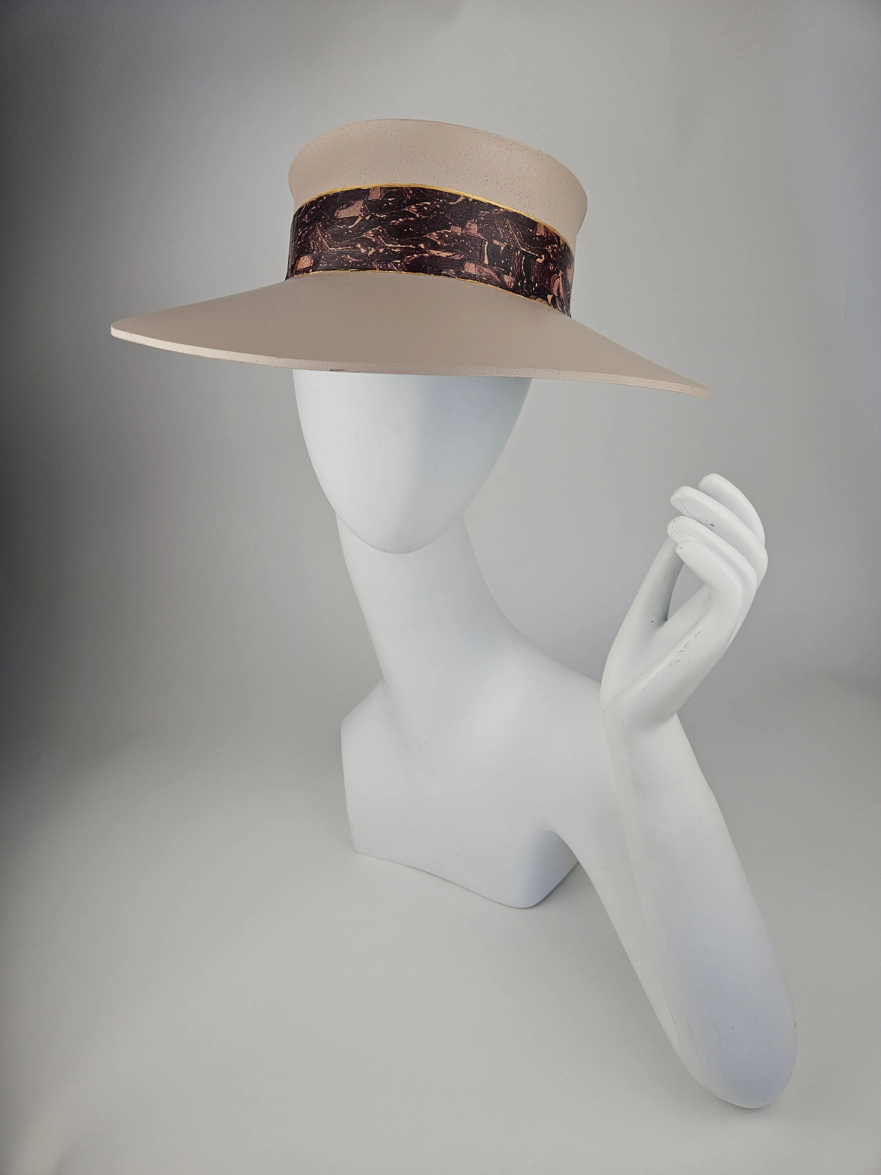 Tall Peach Gray "LadyEVA" Visor Hat with Dark Purple Marbled Band