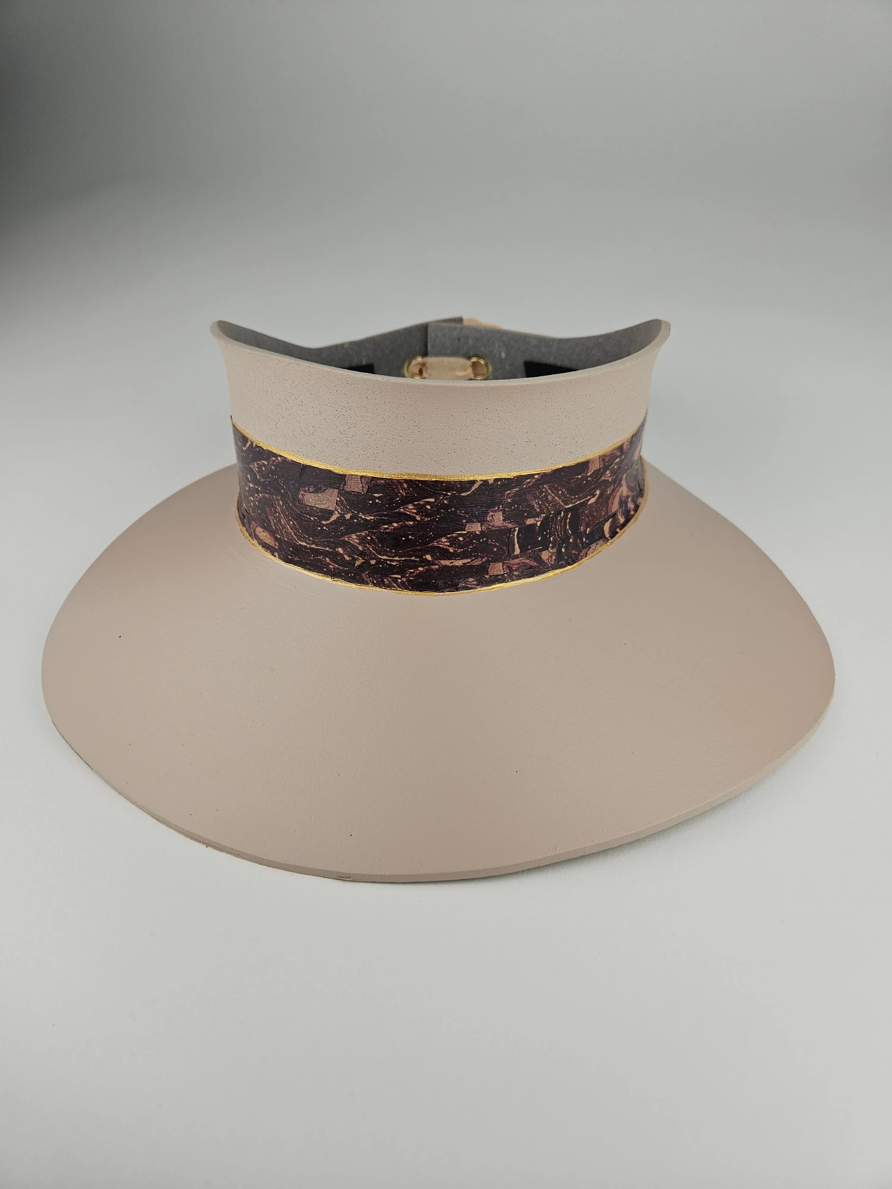Tall Peach Gray "LadyEVA" Visor Hat with Dark Purple Marbled Band