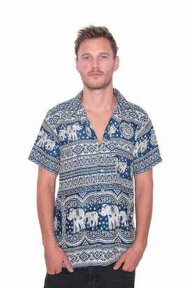 Teal Hawaiian Elephant Printed Shirt