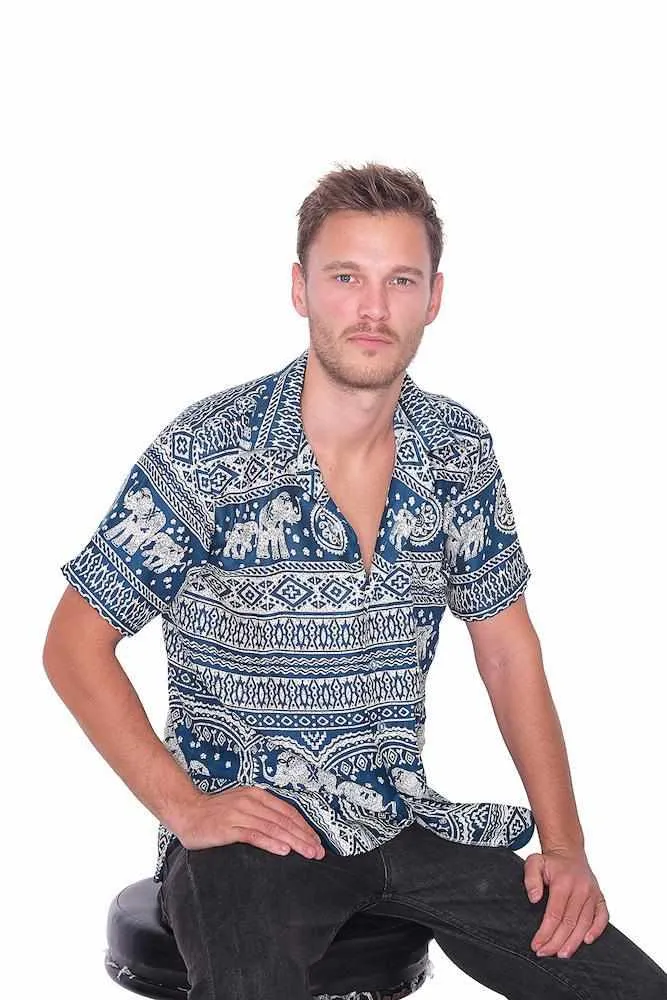 Teal Hawaiian Elephant Printed Shirt