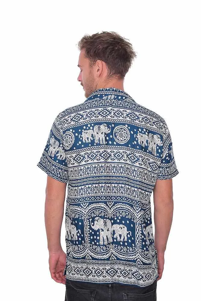 Teal Hawaiian Elephant Printed Shirt
