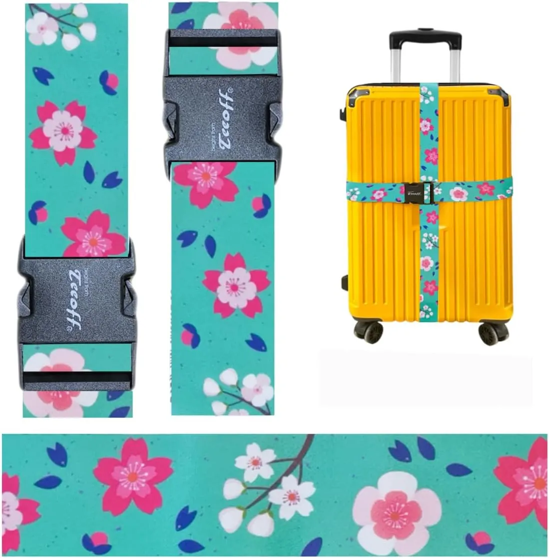 Teeoff Luggage Straps Suitcase Belts Travel Bag Accessories Adjustable 220CM (Sakura Mint - 2 Pack)