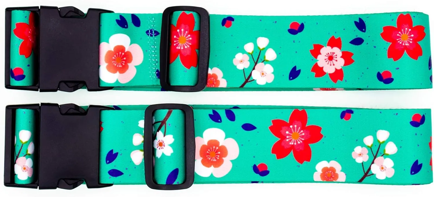 Teeoff Luggage Straps Suitcase Belts Travel Bag Accessories Adjustable 220CM (Sakura Mint - 2 Pack)