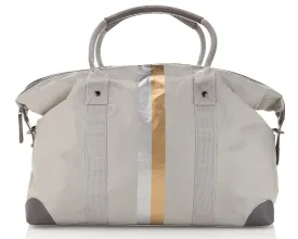 The Weekender Bag in Earth Gray with Silver and Gold Stripes