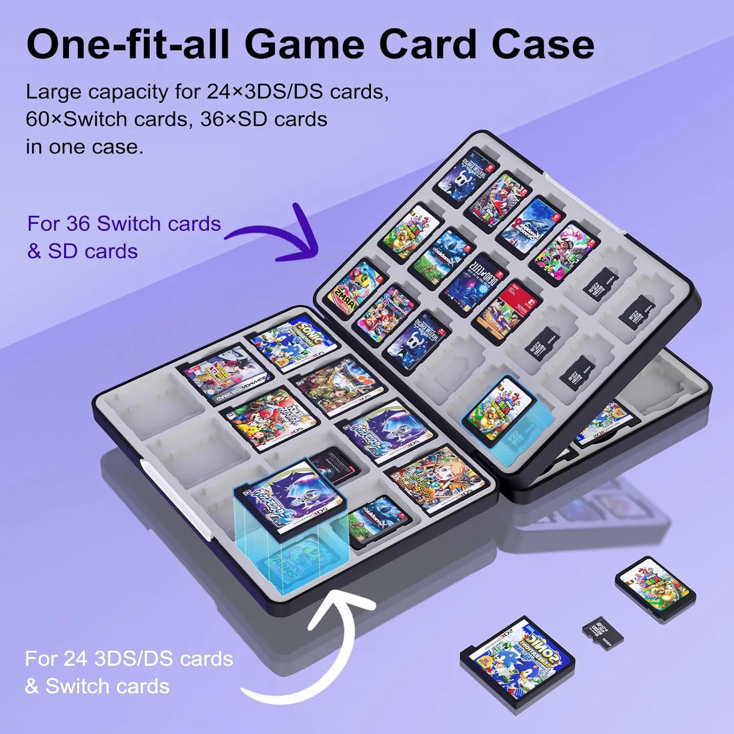TiMOVO 60 Game Card Case for Switch OLED/Switch/3DS/2DS, 60 Slots Switch Game Holder Cartridge For 24 3DS/3DSXL/DS/DSi Cards & 60 Switch & 36 SD Cards, 3 in 1 Portable Game Storage Case, Gray Games