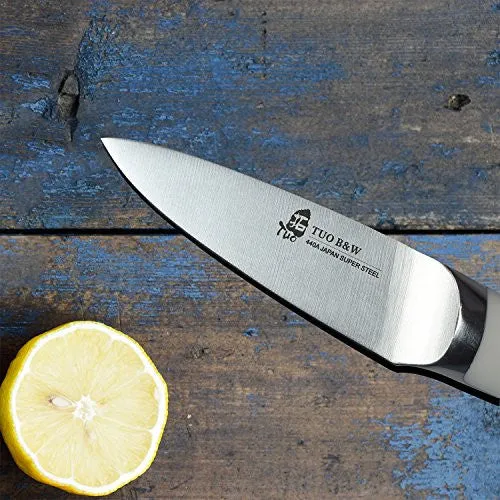 TUO Cutlery B&W Series 3.5 inch Paring Knife ,Japanese 440 Super Stainless Steel Sharp Blade,Perfect for Detailed Cutting and Peeling with ABS Well Balanced Handle