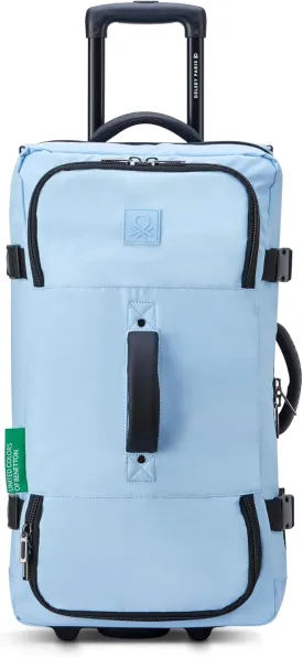 United Colors of Benetton Now Two Wheeled Rolling Duffel Bag, Light Blue, Checked Luggage 24 Inch