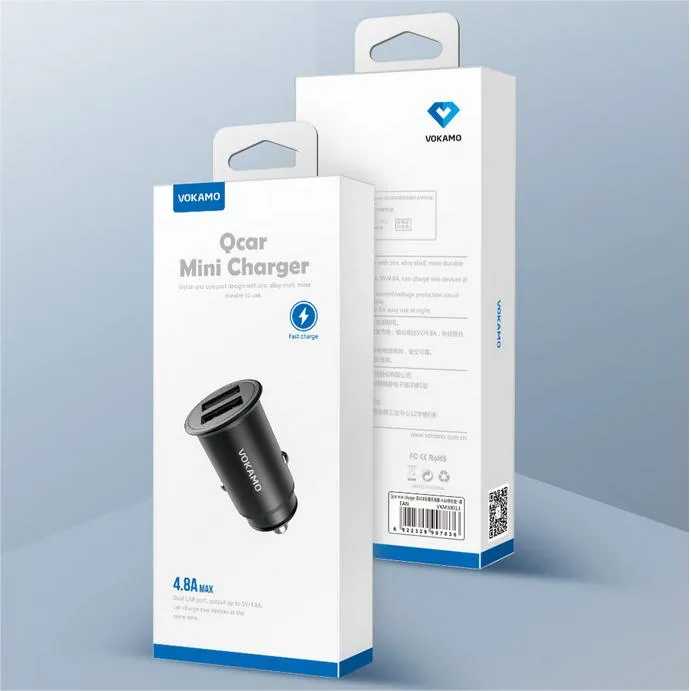VOKAMO Car Charger Small 4.8A Metal USB Car Charger Fast Car Charge Adapter(Dual USB Ports)