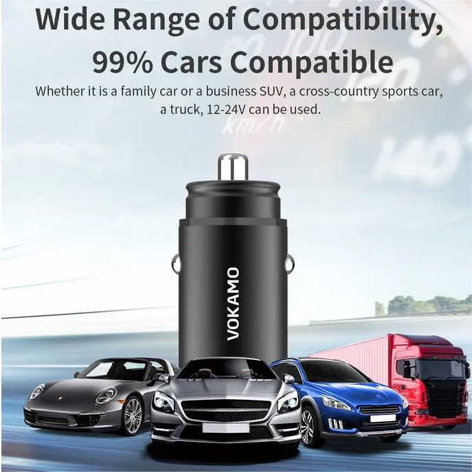 VOKAMO Car Charger Small 4.8A Metal USB Car Charger Fast Car Charge Adapter(Dual USB Ports)