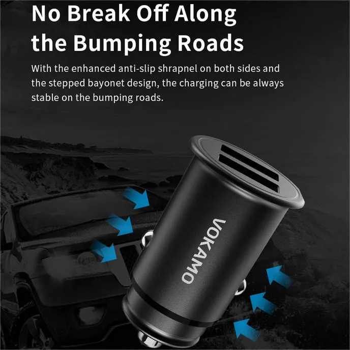 VOKAMO Car Charger Small 4.8A Metal USB Car Charger Fast Car Charge Adapter(Dual USB Ports)
