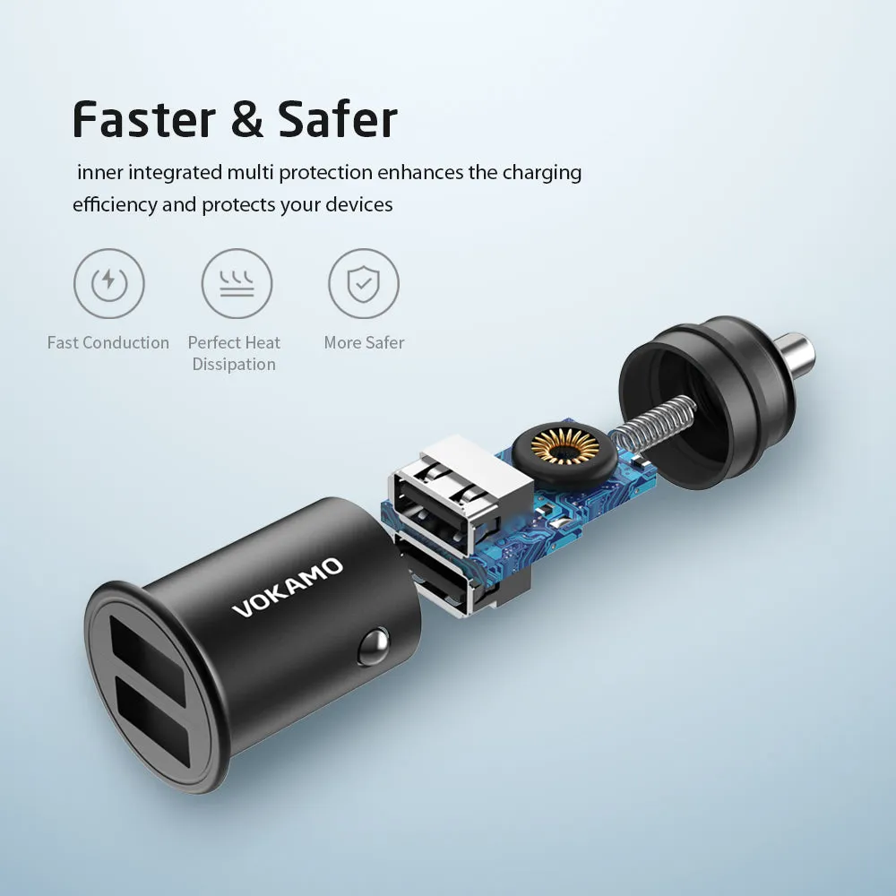 VOKAMO Car Charger Small 4.8A Metal USB Car Charger Fast Car Charge Adapter(Dual USB Ports)
