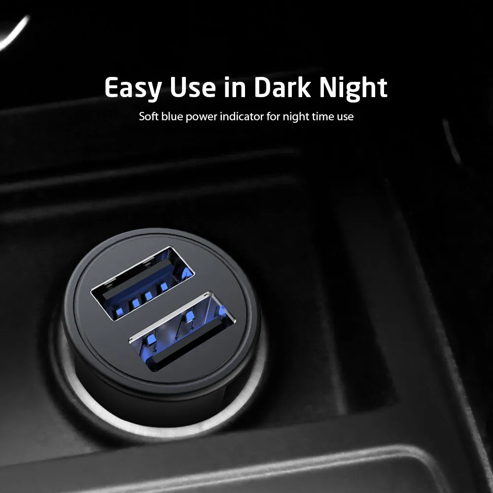 VOKAMO Car Charger Small 4.8A Metal USB Car Charger Fast Car Charge Adapter(Dual USB Ports)