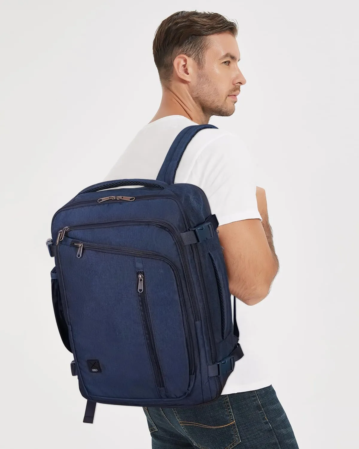 WANDF Expandable 17 Inch Laptop Travel Backpack For Spirit Airlines Personal Item Bag 18x14x8 with Wet Pocket for Men WomenNavy Blue