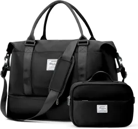 Weekender Bags for Women, Travel Duffel Bags with Shoe Compartment,Personal Item Travel Bag for Airlines, Carry on Overnight Tote Bag for women with Toiletry Bag, Black