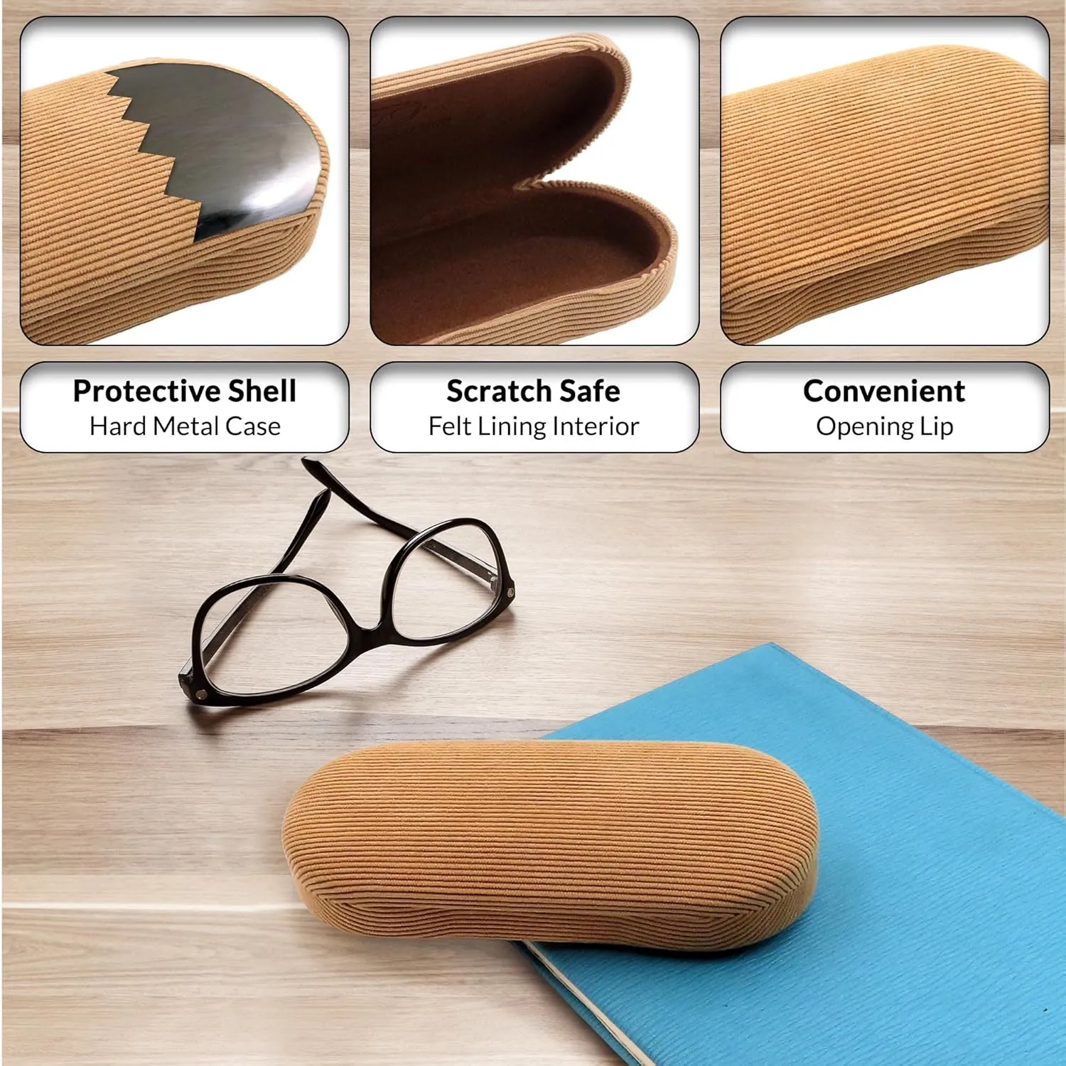 Women Glasses Case, Hard Shell Eyeglass Holder, Protective with lip for easy openning with drawstring pouch and cloth