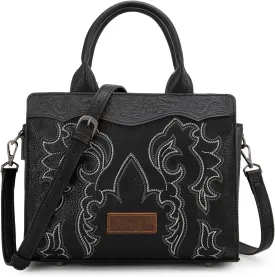 Wrangler Top Handle Handbags Western Fringe Crossbody Bag for Women Embroidered Boot Scroll Ladies Handbag
